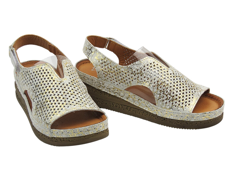 Skórzane sandały damskie ażurowe srebrne Maciejka L4494-35/00-1