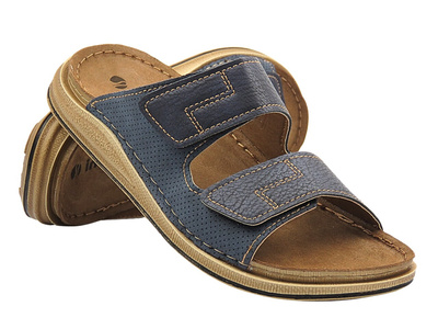 Wygodne klapki męskie z miękkiej skóry granatowe INBLU VE-07