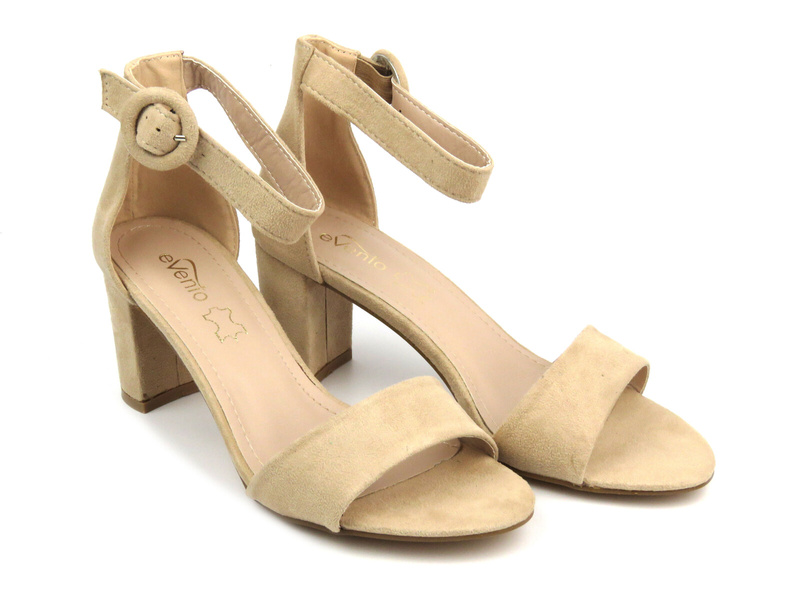 Eleganckie sandały damskie na słupku - Evento 20SD98-1617, beżowe zamszowe