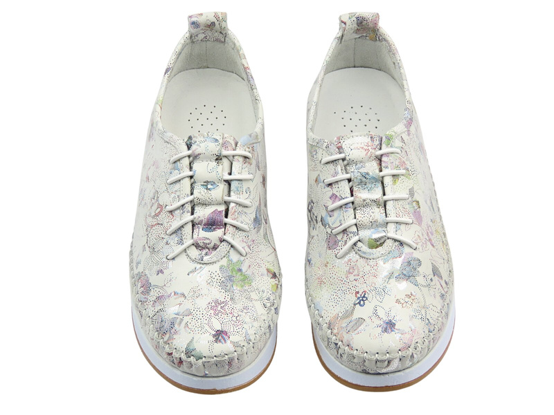 Skórzane półbuty damskie białe w kwiaty VENEZIA E149NUWHOSP029