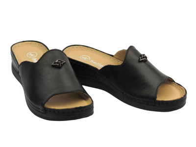 Skórzane klapki damskie czarne Helios Komfort 141