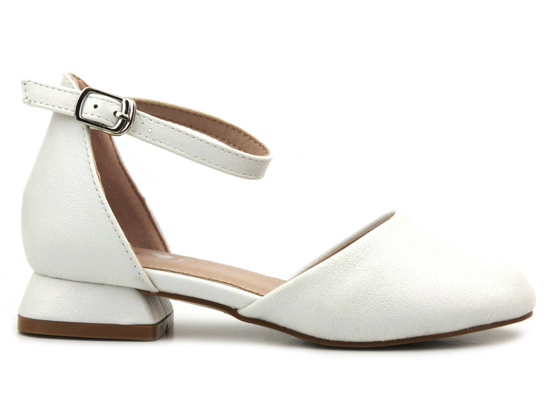 Eleganckie czółenka dziewczęce na obcasie, buty komunijne - Miss E 23DZ35-5603, białe