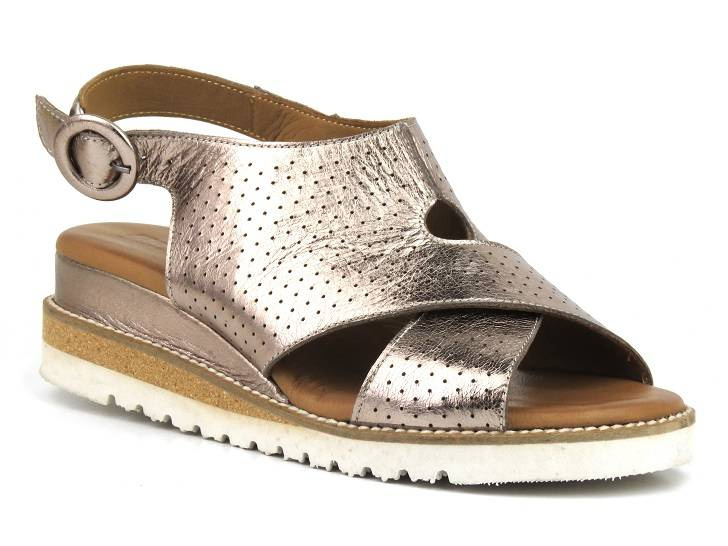 Skórzane sandały damskie na koturnie - Artiker 50C0844, brązowe