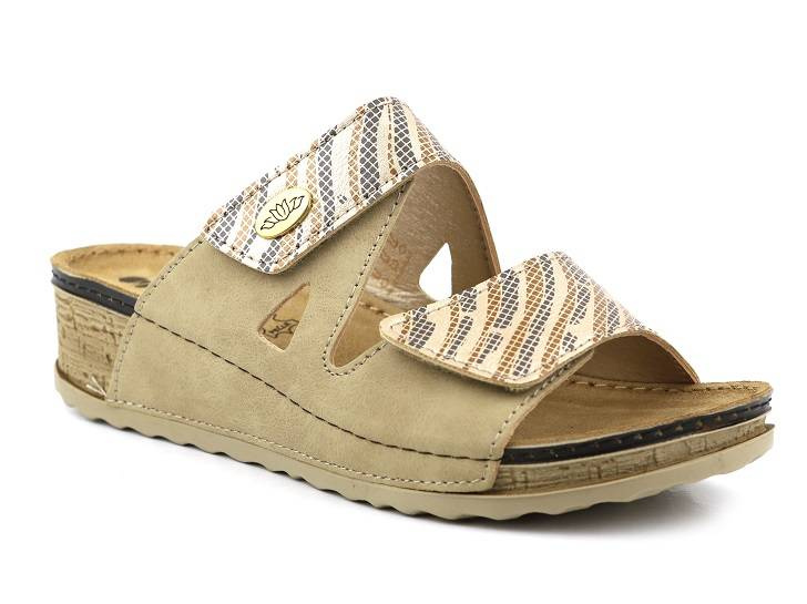 Klapki damskie z paskami na rzep - INBLU NV-02, beżowe