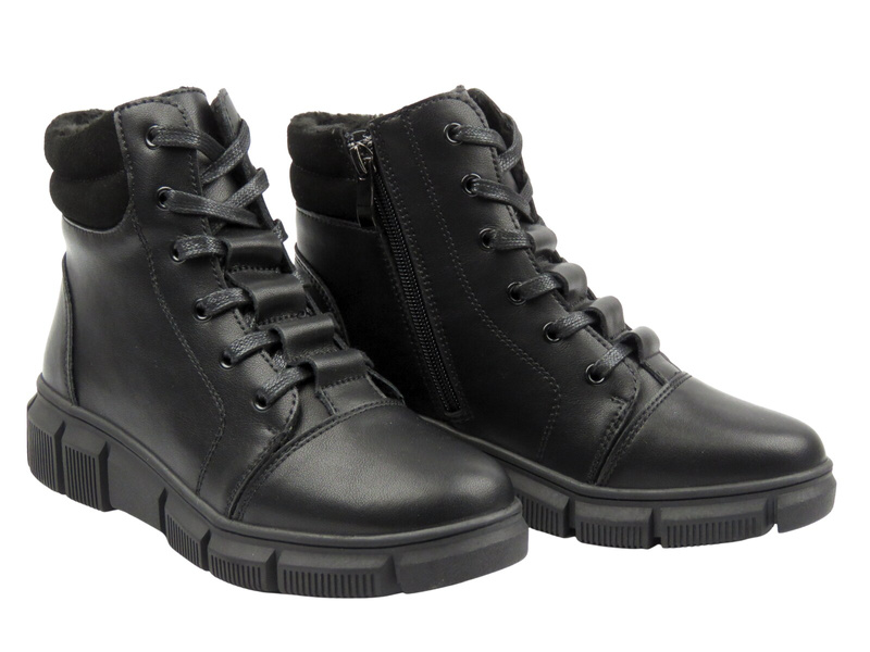 Skórzane botki damskie czarne Cambell 25-40320