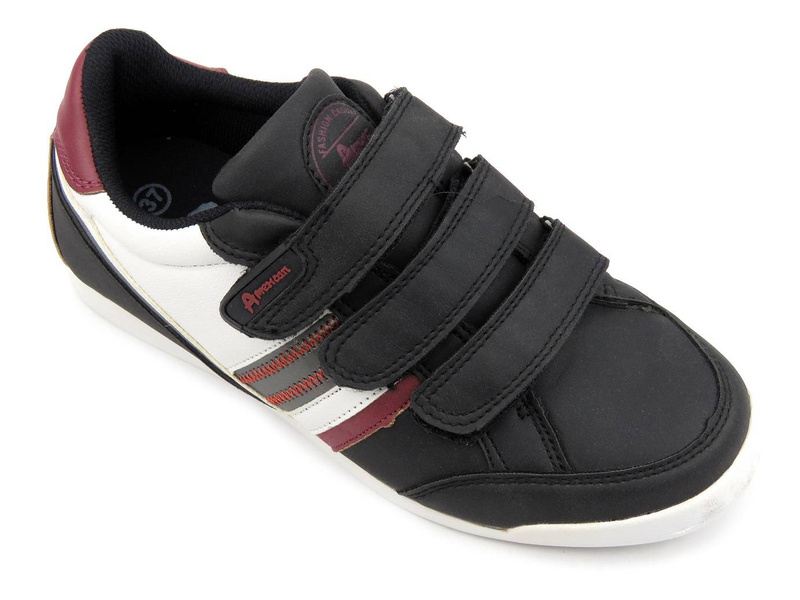 Buty sportowe damskie, sneakersy na trzy rzepy - AMERICAN CLUB 21361, czarno-bordowe