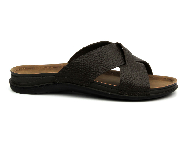 Skórzane klapki męskie - INBLU GV-01I, ciemnobrązowe