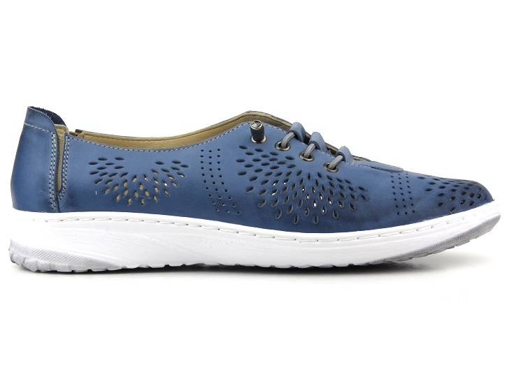 Skórzane półbuty damskie z ażurową cholewką - Wasak 0626, niebieskie