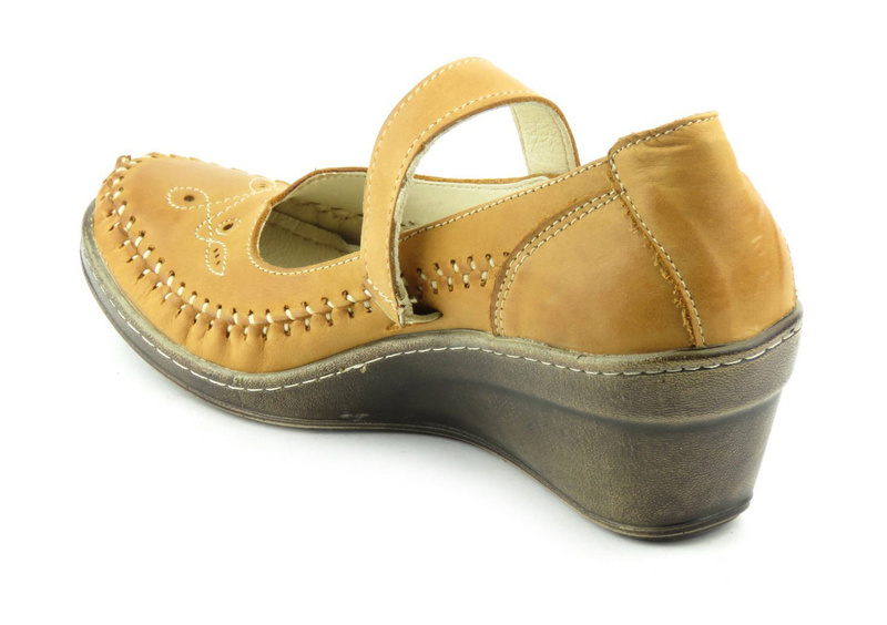 Skórzane półbuty damskie polskiej produkcji - HELIOS Komfort 680, jasnobrązowe