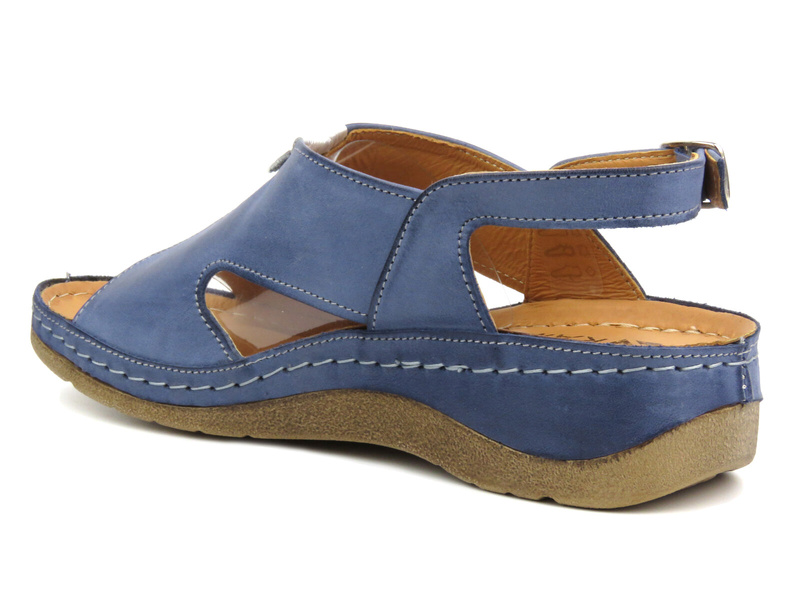 Skórzane sandały damskie - Kampa K94S2, niebieskie