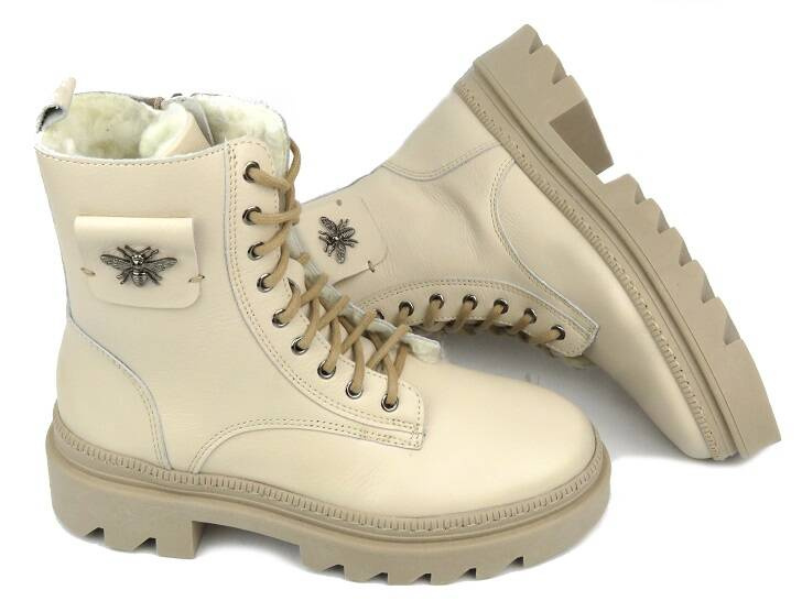 Skórzane botki damskie - Waldi 1186, beżowe