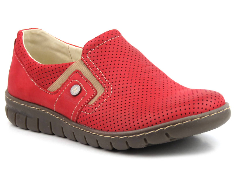 Wygodne półbuty damskie slip on - Helios Komfort 329, czerwone