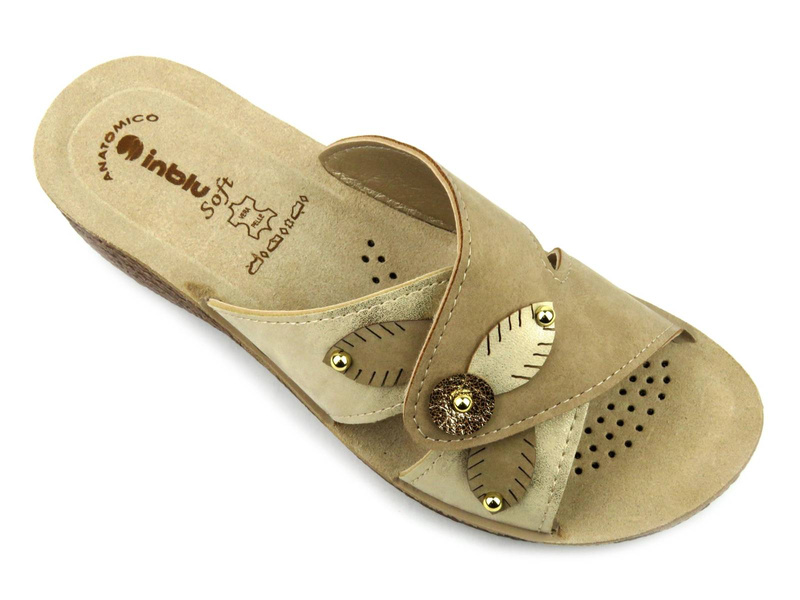 Klapki damskie z regulowaną cholewką - INBLU GL-54, piaskowe