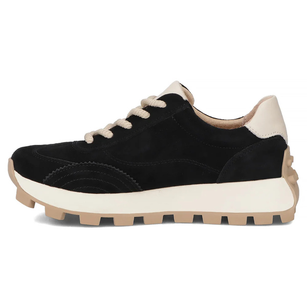 Wygodne sneakersy damskie ze skóry naturalnej zamszowej na platformie Filippo DP7498/26, czarne