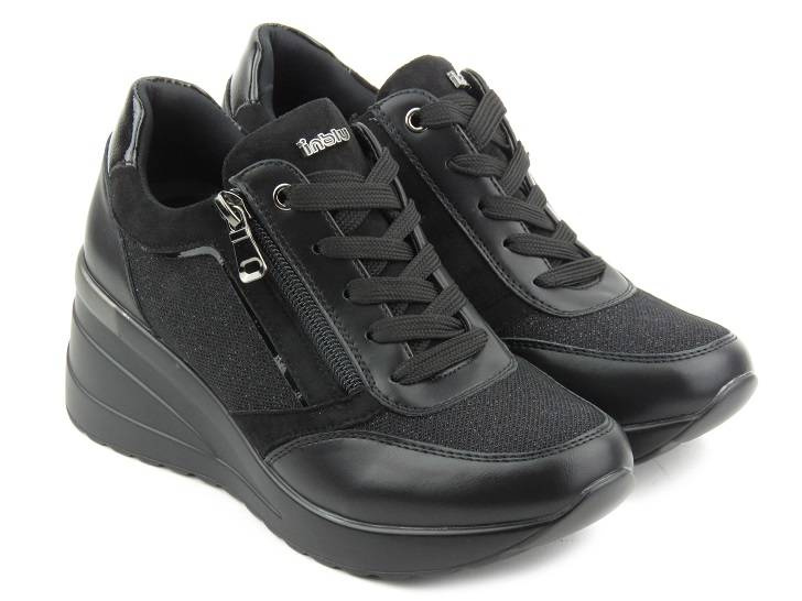 Adidasy damskie na koturnie - INBLU IN001298, czarne