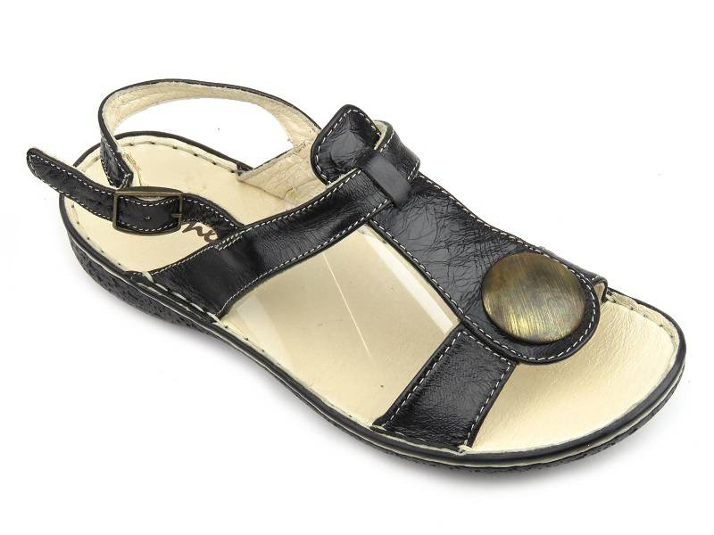 Sandały damskie ze skóry naturalnej - Helios Komfort 672 ST, czarne