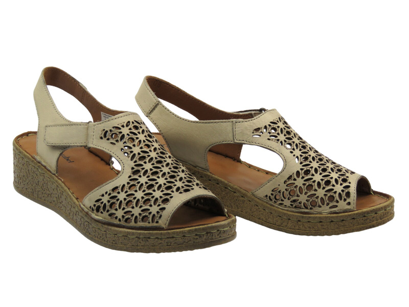 Sandały damskie na koturnie - Comfortabel 710226-08, beżowe