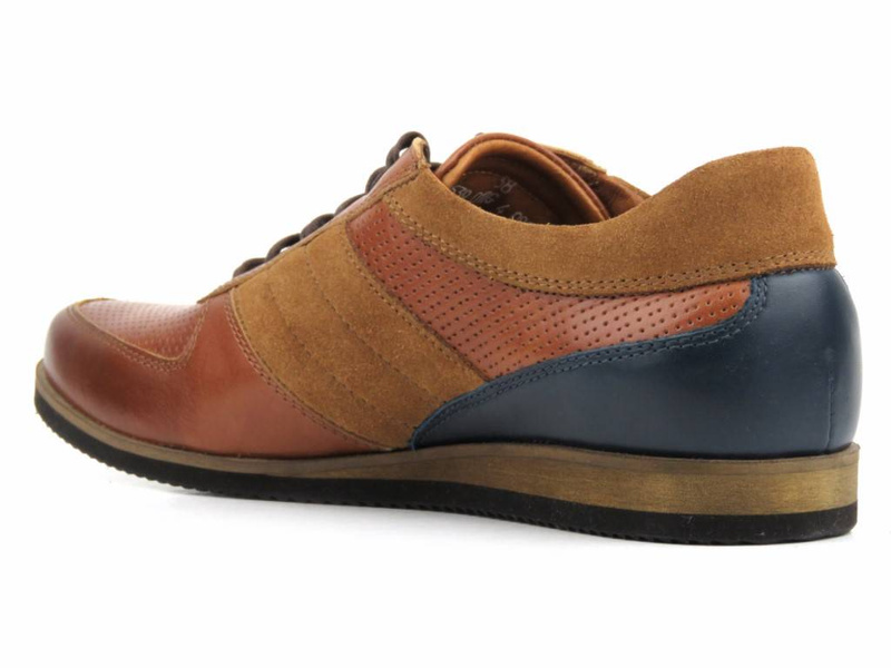 Skórzane półbuty męskie codzienne - CONHPOL 2539S, brązowe