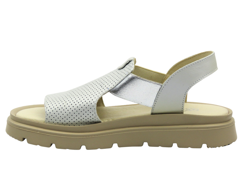 Sandały damskie skórzane srebrne Helios Komfort 157