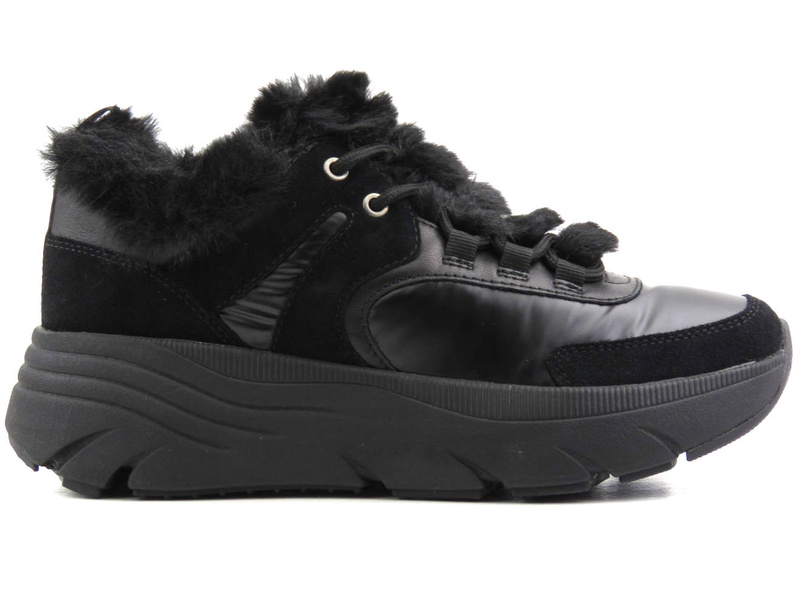 Półbuty, sneakersy damskie z futerkiem - GEOX Respira D26UFB, czarne