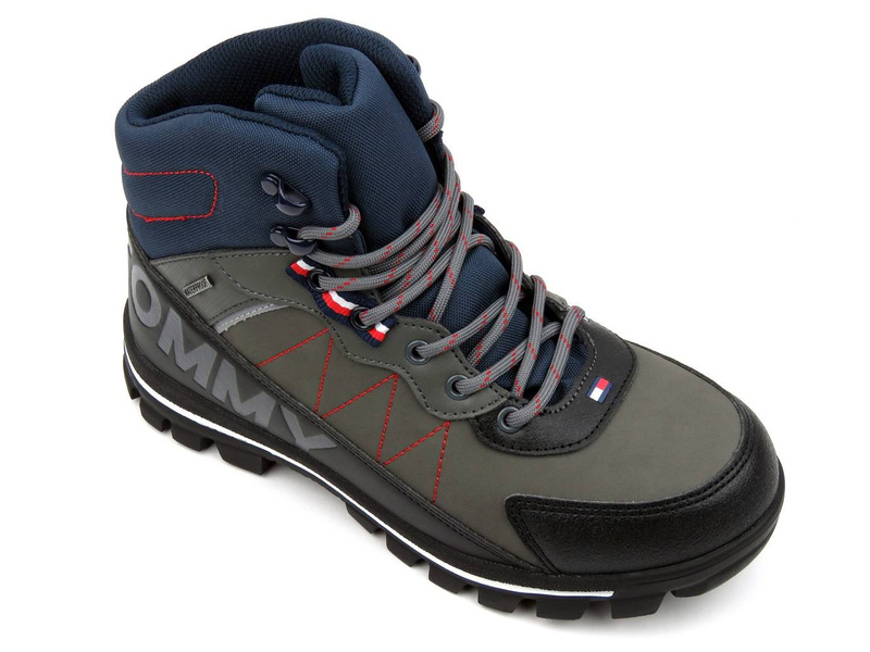 Trekkingi, trapery damskie na grubej podeszwie - TOMMY HILFIGER T3B5-32095-0279X791, czarno-szare