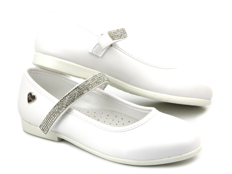 Eleganckie balerinki, czółenka komunijne - Wojtyłko 23714, białe 