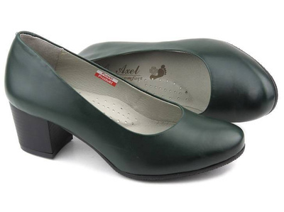 Skórzane czółenka na klocku - AXEL Comfort 1666, zielone