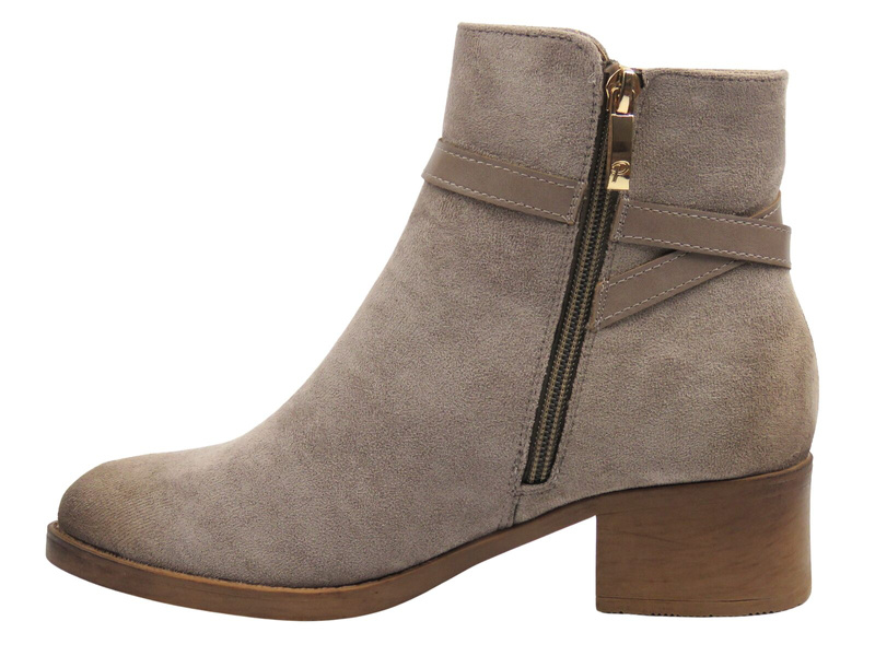 Botki damskie na wygodnym obcasie khaki Potocki 25-12738