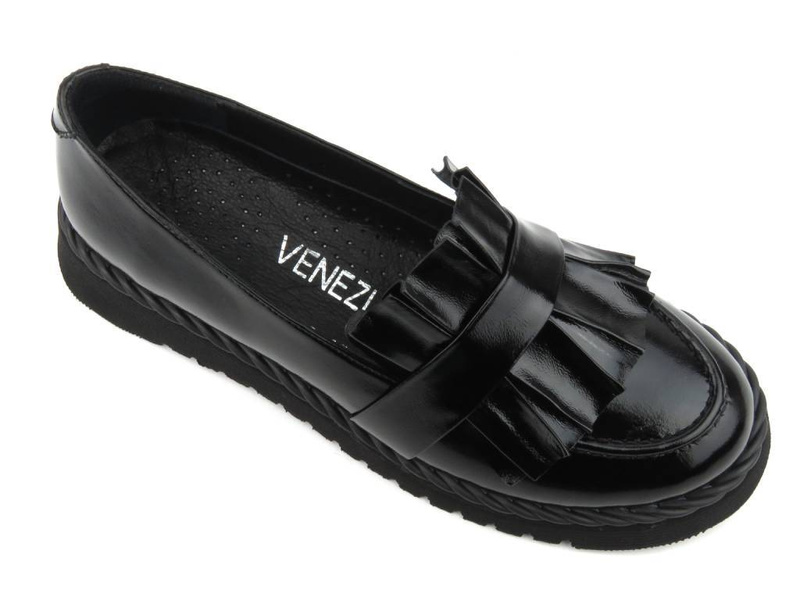 Loafersy damskie z ozdobną cholewką - VENEZIA 1700219R89, czarne