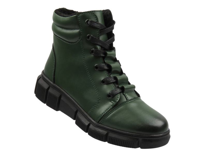 Skórzane botki damskie zielone Cambell 25-40320