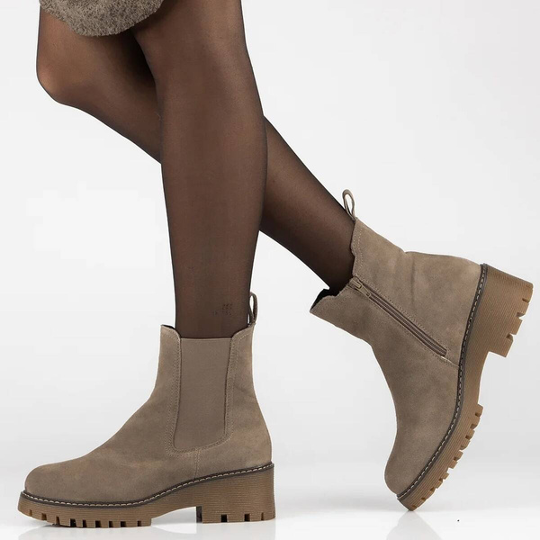 Skórzane botki, trapery damskie na platformie- Filippo DBT4805/23, beżowe