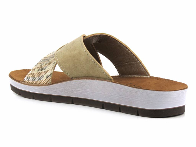 Klapki damskie ze skrzyżowanymi paskami - INBLU CP-38, piaskowe