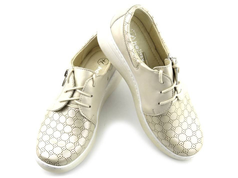 Półbuty damskie z ozdobną cholewką - Helios Komfort 328S, złote