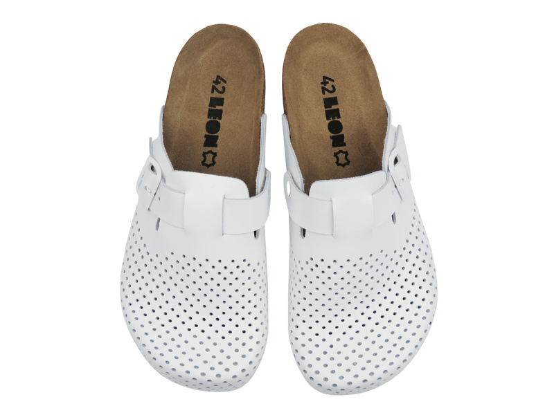 Skórzane klapki męskie białe Leon 4700M