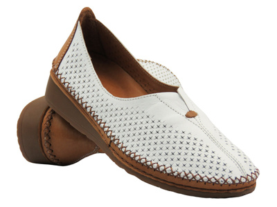 Skórzane półbuty, lordsy damskie - Comfortabel 840144-03, białe