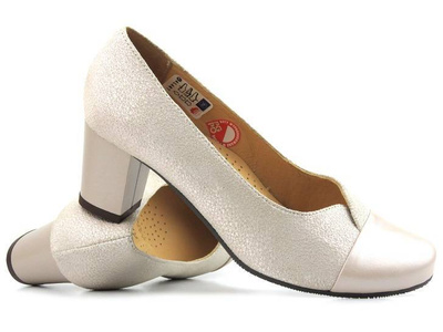 Skórzane czółenka na obcasie - GALANT 433, beżowe