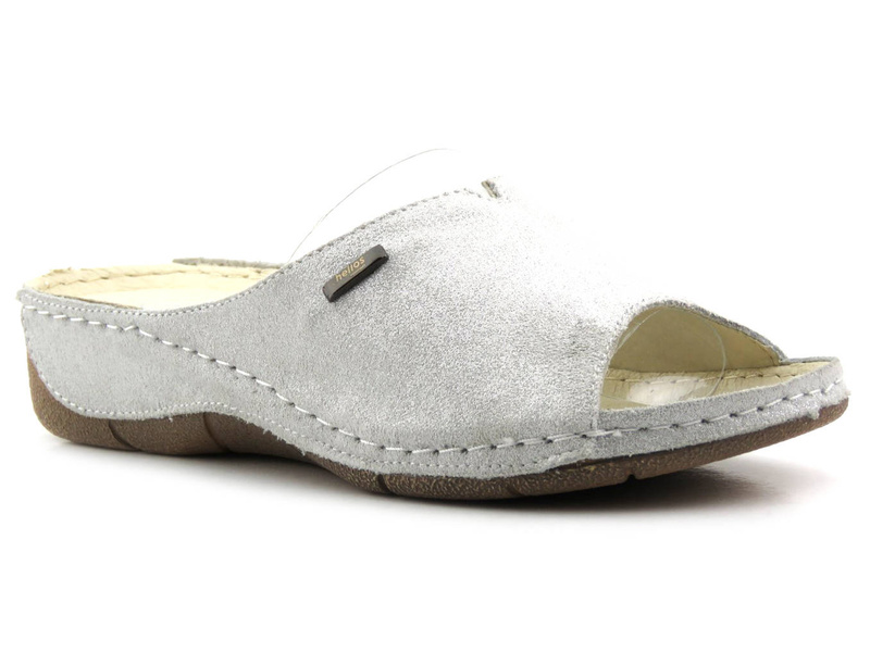 Wygodne, miękkie klapki damskie HELIOS Komfort 105, srebrne