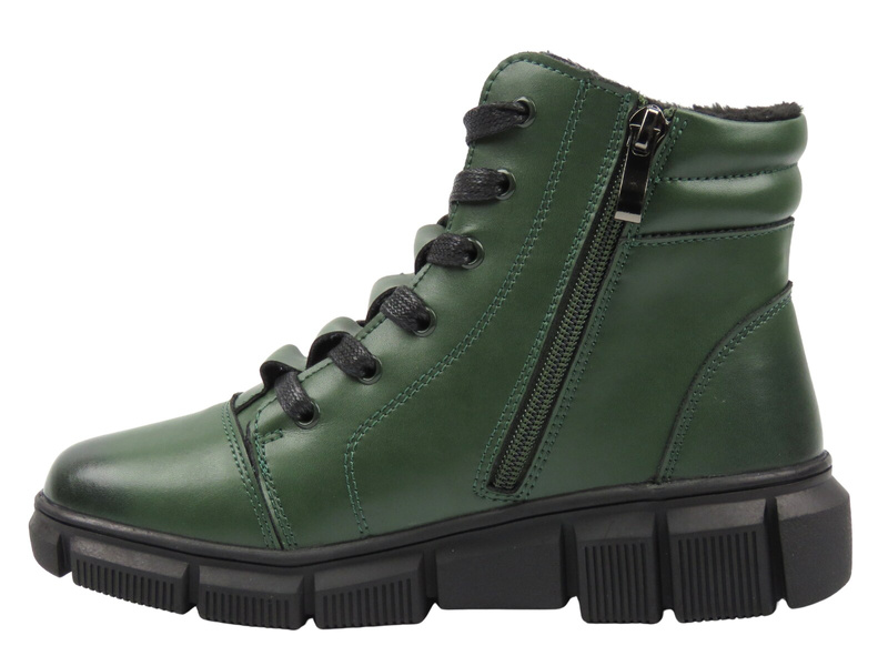 Skórzane botki damskie zielone Cambell 25-40320