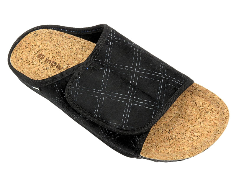 Kapcie męskie z korkową wkładką - INBLU FM-1F, czarne na rzep