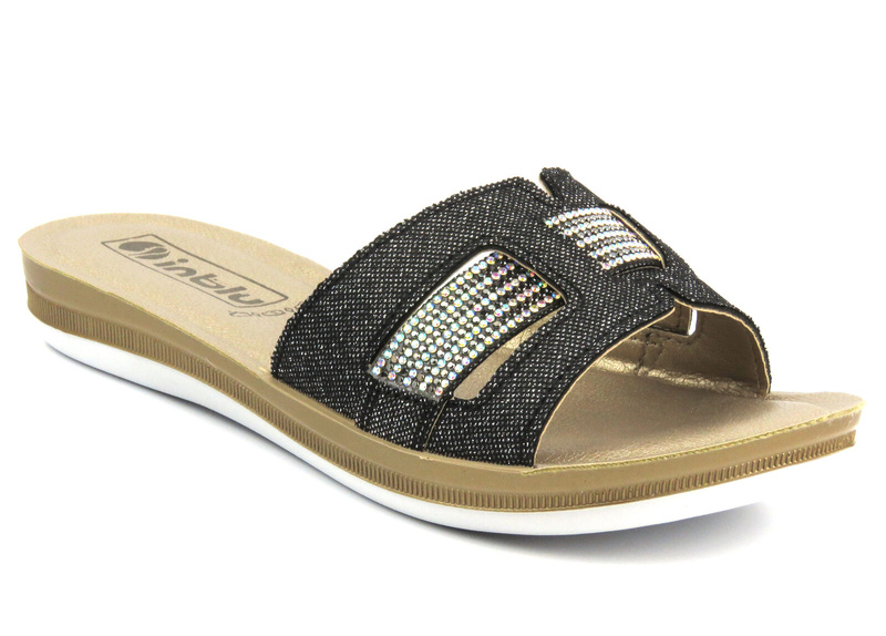 Wygodne klapki damskie z błyszczącą cholewką - INBLU BA-50, czarne