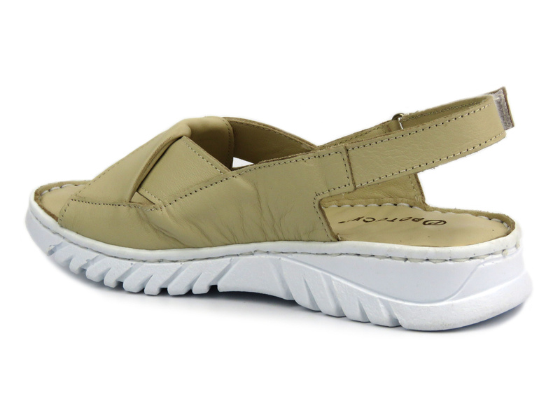 Skórzane sandały damskie na rzep - Potocki 24-84300, beżowe