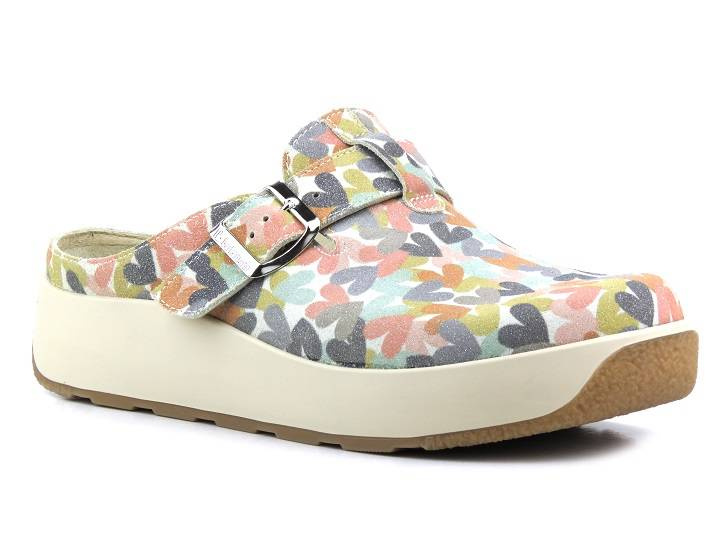 Komfortowe klapki damskie, chodaki - BERKEMANN 03902-710, w serduszka