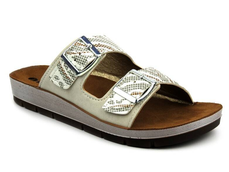 Klapki damskie z klamrami - INBLU CP-45, beżowe