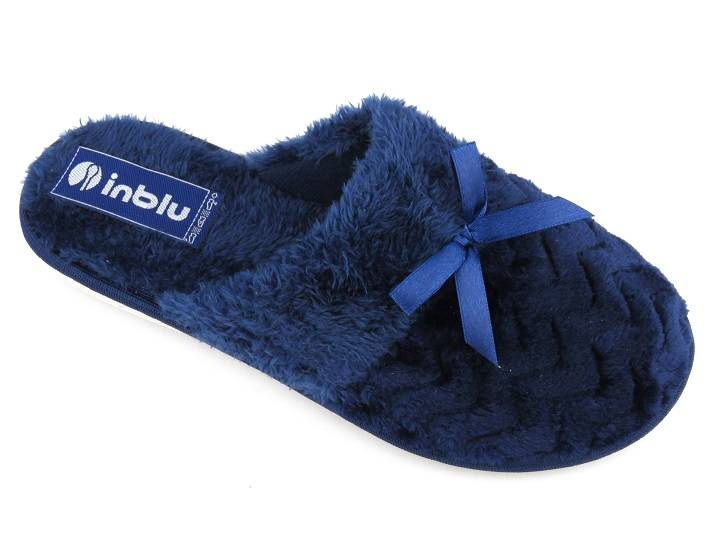 Miękkie kapcie damskie z futerkiem - INBLU JULIA, granatowe