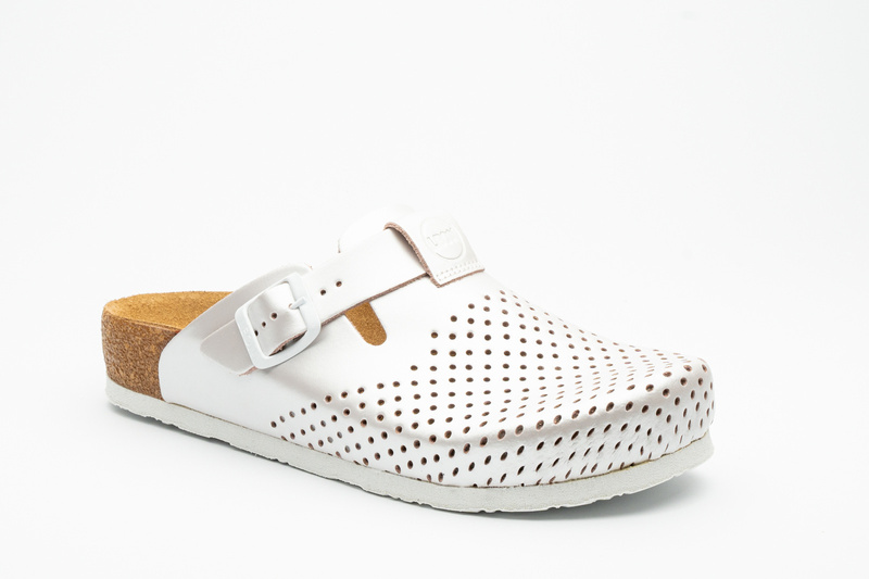 Skórzane Klapki Damskie Leon 4250, perłowe