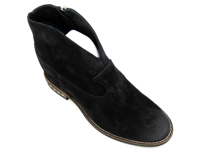 Zamszowe botki, kowbojki damskie na ukrytym koturnie - CARINII B5302, czarne