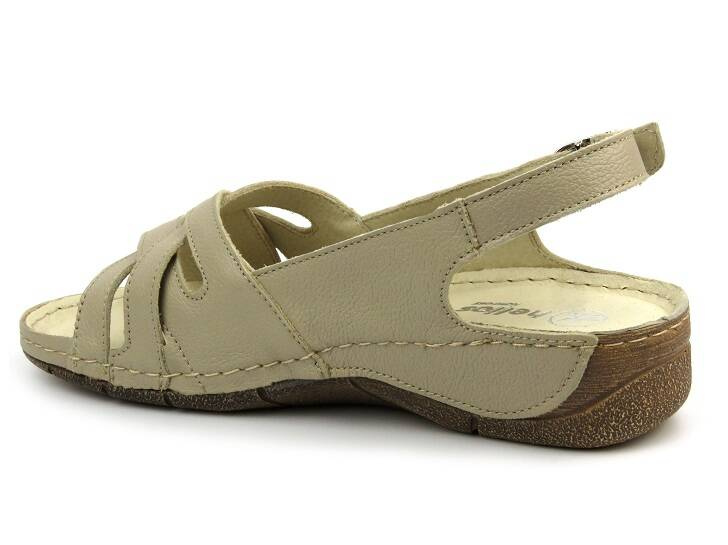 Skórzane sandały damskie - HELIOS Komfort 134, ecru