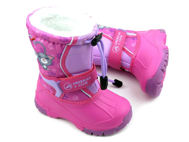 Ciepłe śniegowce dziecięce AMERICAN CLUB CL 08/21, różowe w kotki
