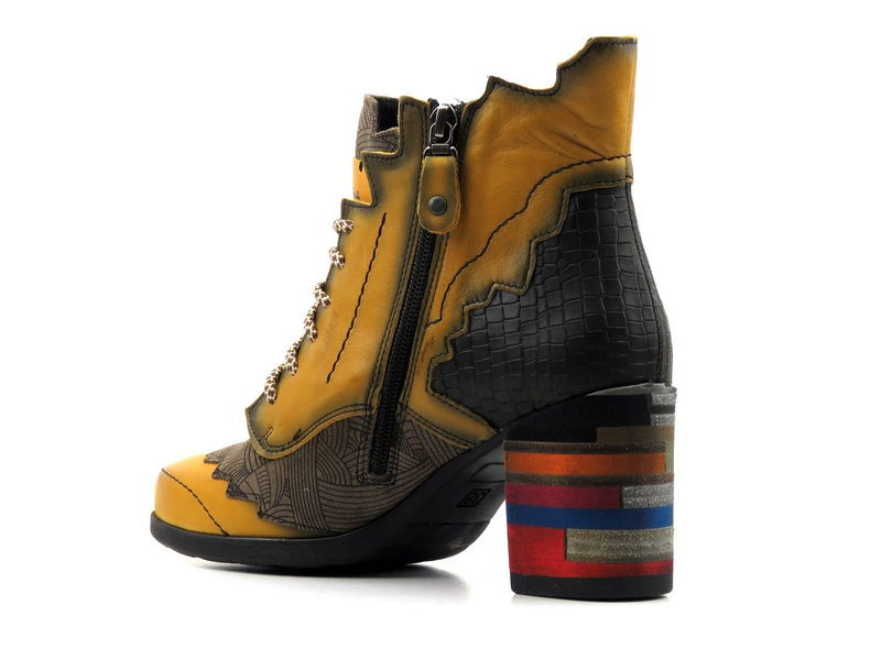 Botki damskie na kolorowym obcasie - MACIEJKA 03190, żółte