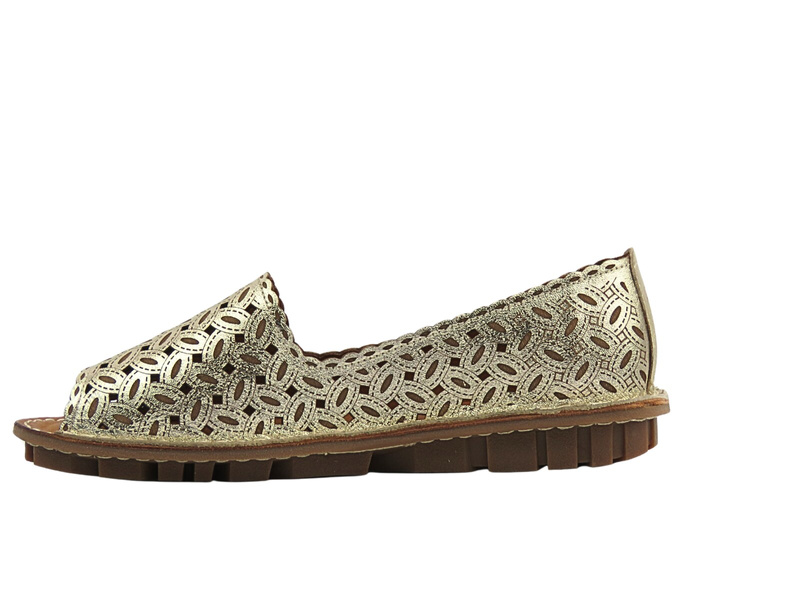 Ażurowe półbuty damskie wsuwane złote Venezia E137LEGOOBM029